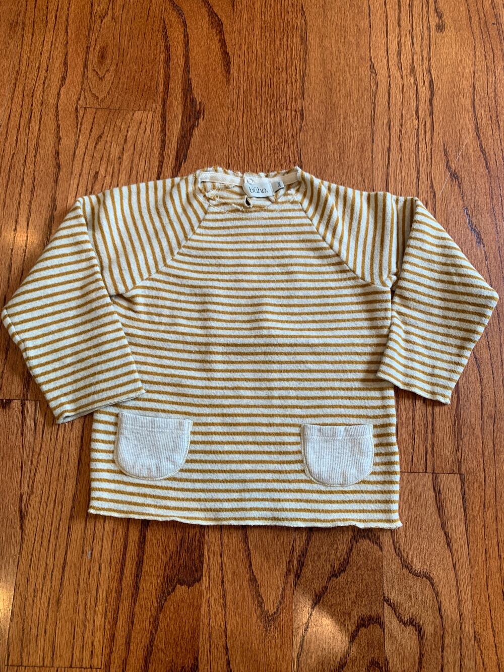 Buho Horizontal Striped Long Sleeve Cotton Top | Cream Yellow | 24 months